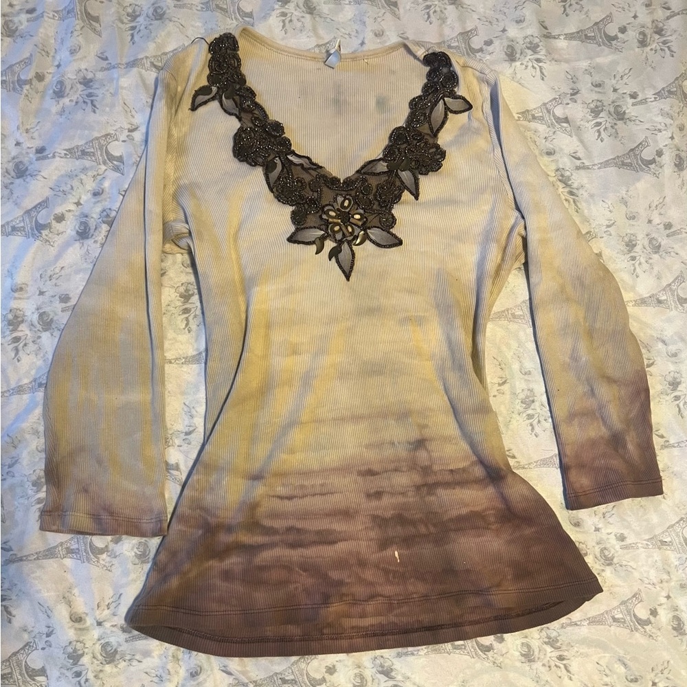 Elegant Beige and Brown Women's Top